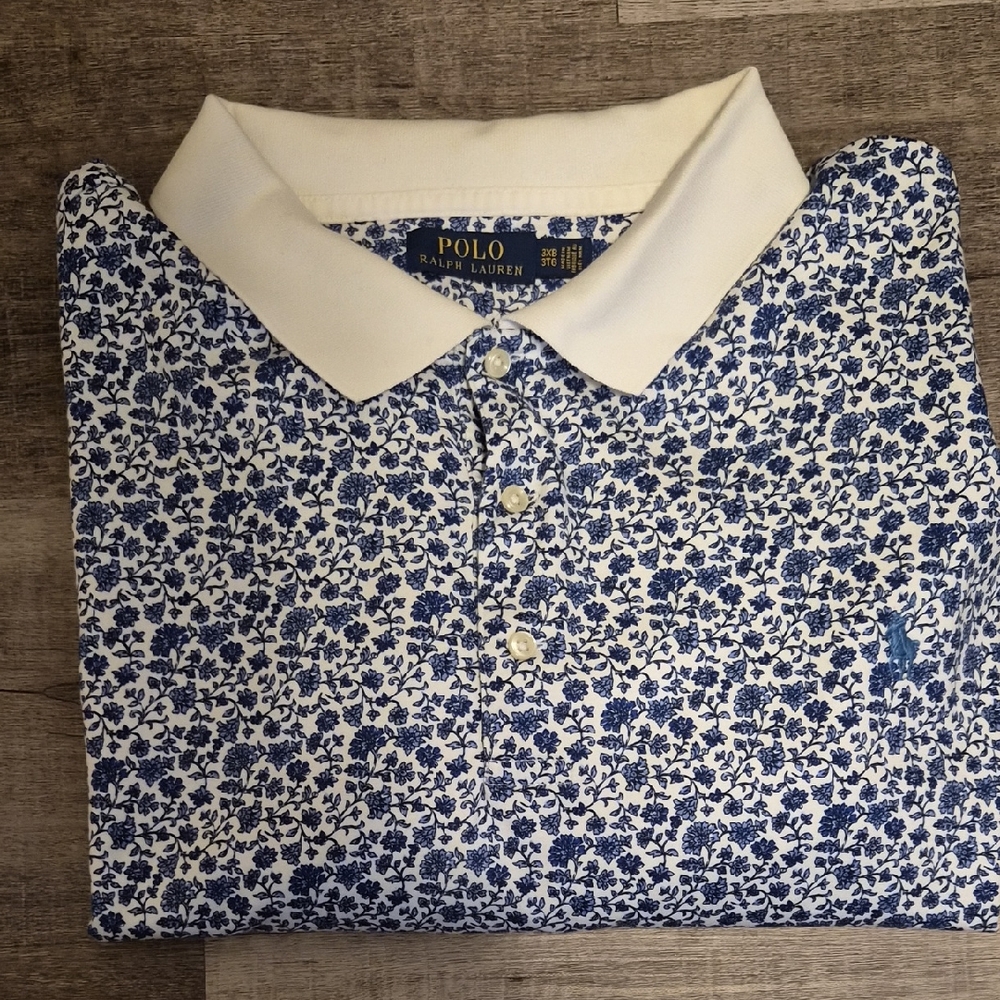 Polo by Ralph Lauren White and Blue Floral Polo Shirt
